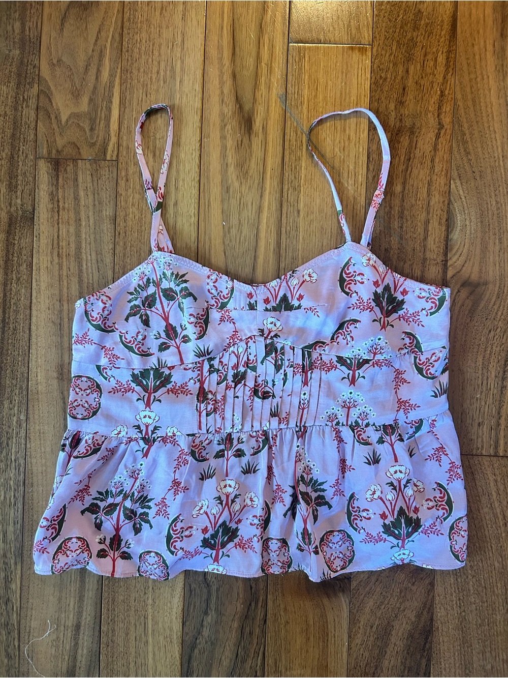 Anthropology Floral Pink Spaghetti Strap Babydoll Tank Top